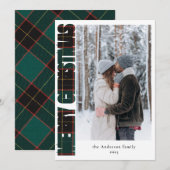 Elegante familiefoto groen geplakt vrolijk kerstfe feestdagenkaart (Voorkant / Achterkant)