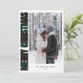 Elegante familiefoto groen geplakt vrolijk kerstfe feestdagenkaart (Staand voorkant)