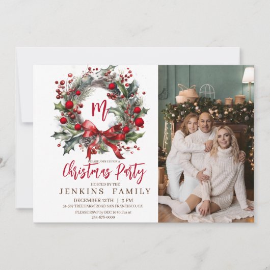 Elegante familiefoto kerstfeest waterverf kaart (Voorkant)