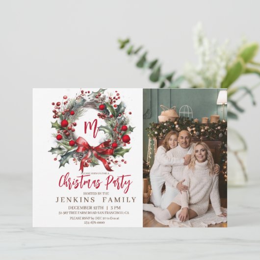 Elegante familiefoto kerstfeest waterverf kaart (Staand voorkant)