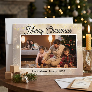 Elegante familiefoto Kerstmis met sneeuwvlok Kaart
