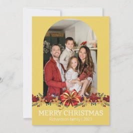 Elegante Familiefoto met Bloemen voor Kerstmis Feestdagenkaart