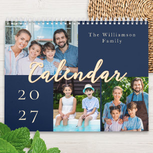 Elegante familiefoto Navy Blue gepersonaliseerde m Kalender