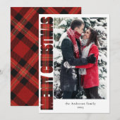 Elegante familiefoto rood geplakt vrolijk kerstfee feestdagenkaart (Voorkant / Achterkant)