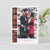 Elegante familiefoto rood geplakt vrolijk kerstfee feestdagenkaart (Staand voorkant)