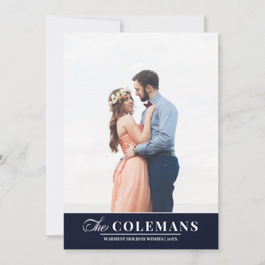 Elegante familienaam Blauw | Verticale vakantiefot Feestdagenkaart (Voorkant)