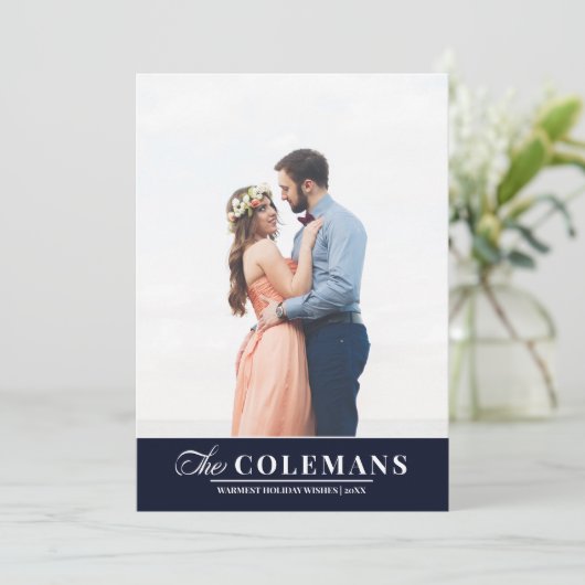 Elegante familienaam Blauw | Verticale vakantiefot Feestdagenkaart (Staand voorkant)