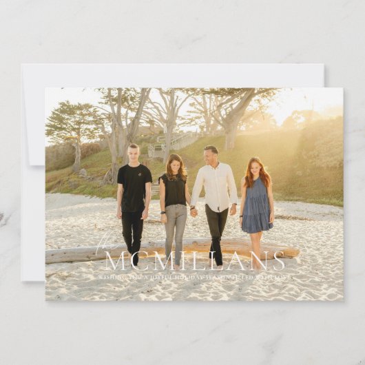 Elegante familienaam Bloemrijke Kerstvakantie Kaart (Voorkant)