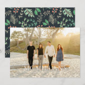 Elegante familienaam Bloemrijke Kerstvakantie Kaart (Voorkant / Achterkant)