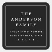 Elegante familienaam border zwart retouradres vierkante sticker (Voorkant)