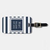 Elegante familienaam met monogram in navyblauw ges bagagelabel (Voorkant horizontaal)