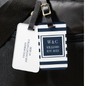 Elegante familienaam met monogram in navyblauw ges bagagelabel