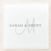 Elegante familienaam monogram | Wit & Grijs Glazen Onderzetter (Voorkant)