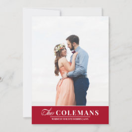 Elegante familienaam Rood | Verticale vakantiefoto Feestdagenkaart