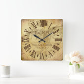 elegante familienaam Rustic Roman Numeral Vierkante Klok (Huis)