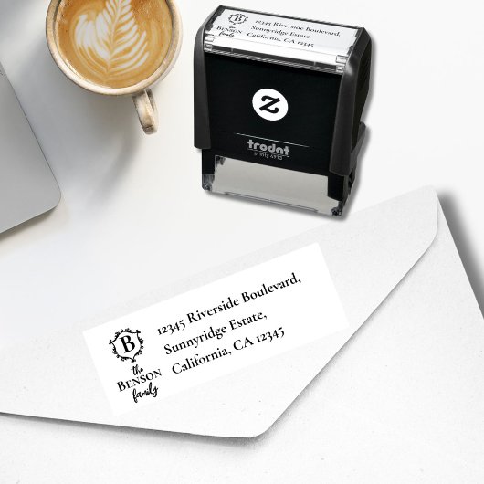 Elegante Family Crest Monogram & Naam RTS Adres Zelfinktende Stempel