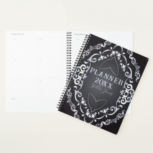 Elegante Fancy barokke luxe Chic Zwart en Zilver Planner (Display)