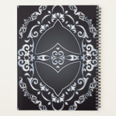 Elegante Fancy barokke luxe Chic Zwart en Zilver Planner (Achterkant)