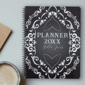 Elegante Fancy barokke luxe Chic Zwart en Zilver Planner