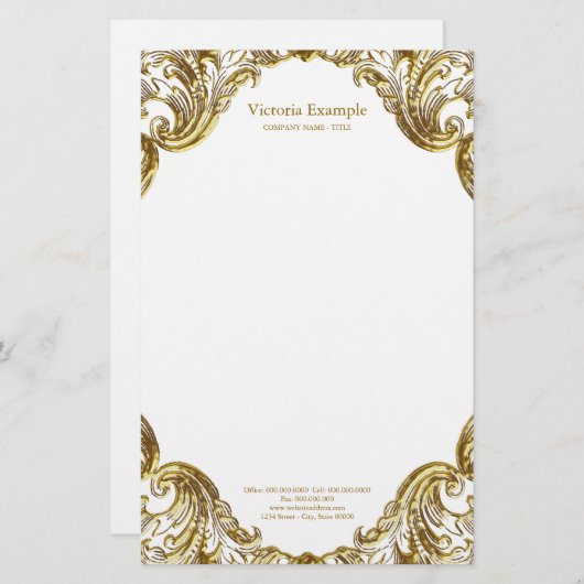 Elegante Fancy gouden werveling Briefpapier (Voorkant / Achterkant)