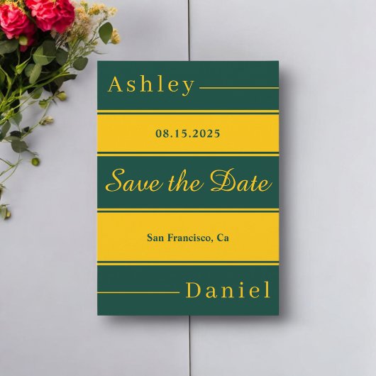 Elegante Fancy groene en gouden strepen Chic bruil Save The Date