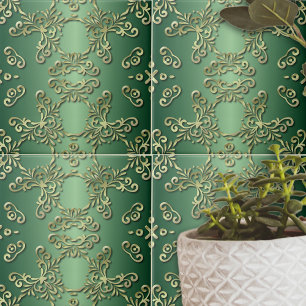 Elegante Fancy Luxe  Gouden Groene Smaragd Tegeltje