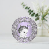 Elegante Fancy Paarse en zilveren Baby Girl Shower Kaart (Staand voorkant)
