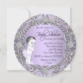 Elegante Fancy Paarse en zilveren Baby Girl Shower Kaart (Achterkant)