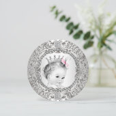 Elegante Fancy Roze en Zilveren Baby Meisje Douche Kaart (Staand voorkant)