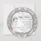 Elegante Fancy Roze en Zilveren Baby Meisje Douche Kaart (Achterkant)