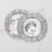 Elegante Fancy Roze en Zilveren Baby Meisje Douche Kaart (Voorkant / Achterkant)