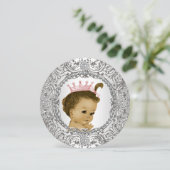 Elegante Fancy Roze en Zilveren Baby Meisje Douche Kaart (Staand voorkant)