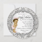 Elegante Fancy Roze en Zilveren Baby Meisje Douche Kaart (Achterkant)