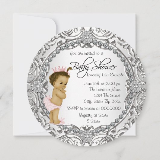 Elegante Fancy Roze en Zilveren Baby Meisje Douche Kaart