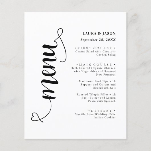 Elegante Fancy Script Wedding Menu Kaart voor Bord (Voorkant)