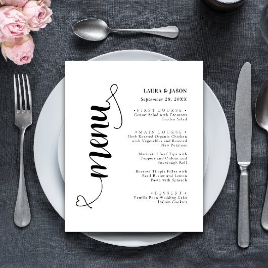 Elegante Fancy Script Wedding Menu Kaart voor Bord