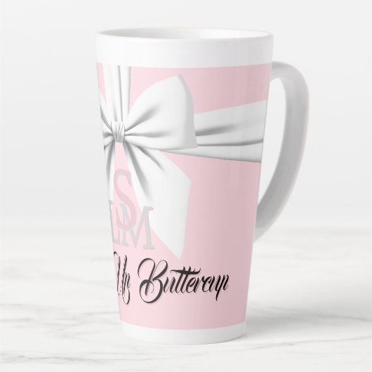 Elegante Fancy Tiffany Verjaardag Monogram Roze Latte Mok (Rechterhoek)