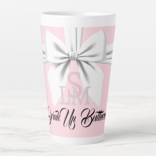 Elegante Fancy Tiffany Verjaardag Monogram Roze Latte Mok (Voorkant)