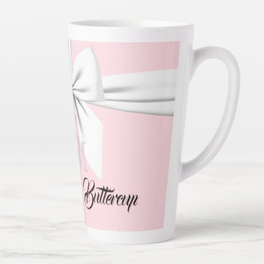 Elegante Fancy Tiffany Verjaardag Monogram Roze Latte Mok (Rechts)
