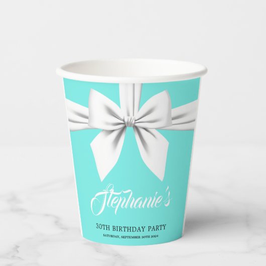 Elegante fancy Tiffany-verjaardagsservies aqua Papieren Bekers (Voorkant)