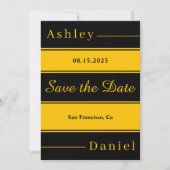 Elegante Fancy zwart en gouden strepen Chic bruilo Save The Date (Voorkant)