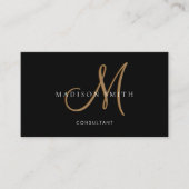 Elegante Fancy zwart gouden script Monogram QR-cod Visitekaartje (Voorkant)