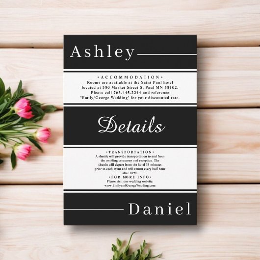 Elegante Fancy zwart-witte strepen chique bruiloft Informatiekaartje