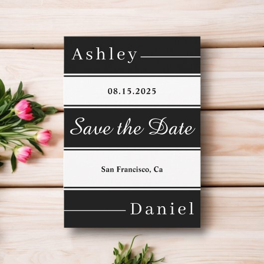 Elegante Fancy zwart-witte strepen chique bruiloft Save The Date