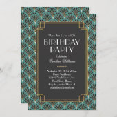 Elegante fans Art Deco verjaardagsfeest Blauwgroen Kaart (Voorkant / Achterkant)