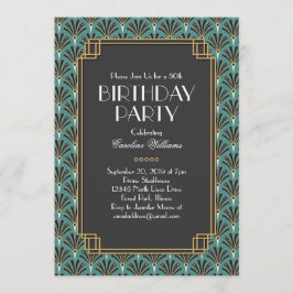 Elegante fans Art Deco verjaardagsfeest Blauwgroen Kaart