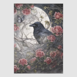 Elegante Fantasie Maan, Raaf & Roze Roos Decoupage Tissuepapier
