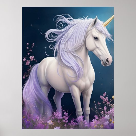 Elegante Fantasy Magische Eenhoorn Paard AI Kunst Poster (Voorkant)