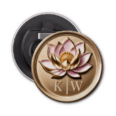 Elegante Faux 3D verguld roze Lotus Gold Monogram Button Flesopener (Voorkant)
