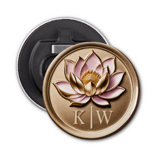 Elegante Faux 3D verguld roze Lotus Gold Monogram Button Flesopener